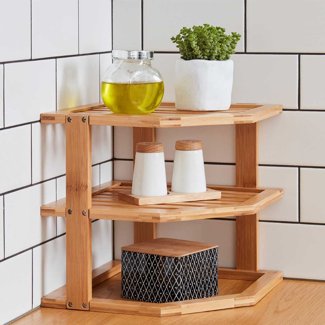 Cornering Clutter with Style: The Bamboo 3-Tier Kitchen Corner Shelf