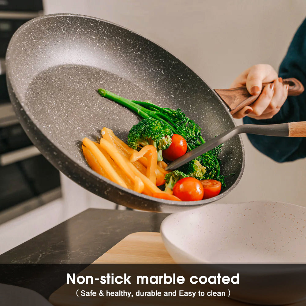 Professional 32cm Non-Stick Frying Pan - Marble Coated, Induction Ready Cookware