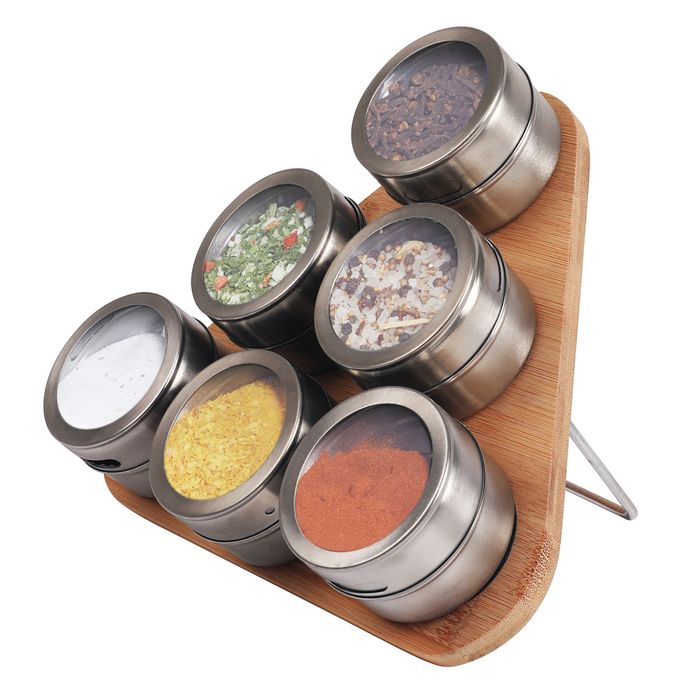 Spice Up Your Adventures with the Magnetic Triangular Bamboo Spice Rack & Jars!