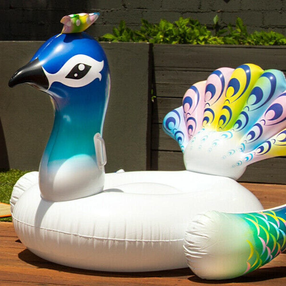 Vibrant Inflatable Peacock Pool Float - Spacious Two-Person Design for Summer Fun