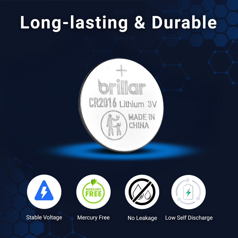 2 Pcs Brillar CR2016 Lithium Button Cell