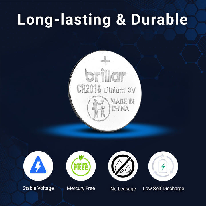2 Pcs Brillar CR2016 Lithium Button Cell