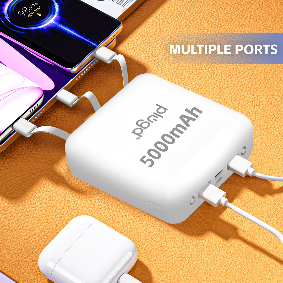 5000mAh Fast Charge Power Bank with 4 Built-in Cables and LED Lights