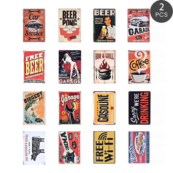 2 Pcs Vintage Rustic Look Metal Tin Signs 30 x 20cm