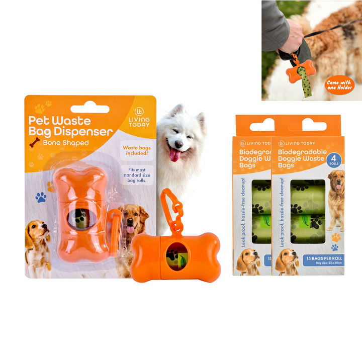 Livingtoday Pet Dog Poop Dispenser and 135 Pcs Biodegradable Unscented Waste Bags