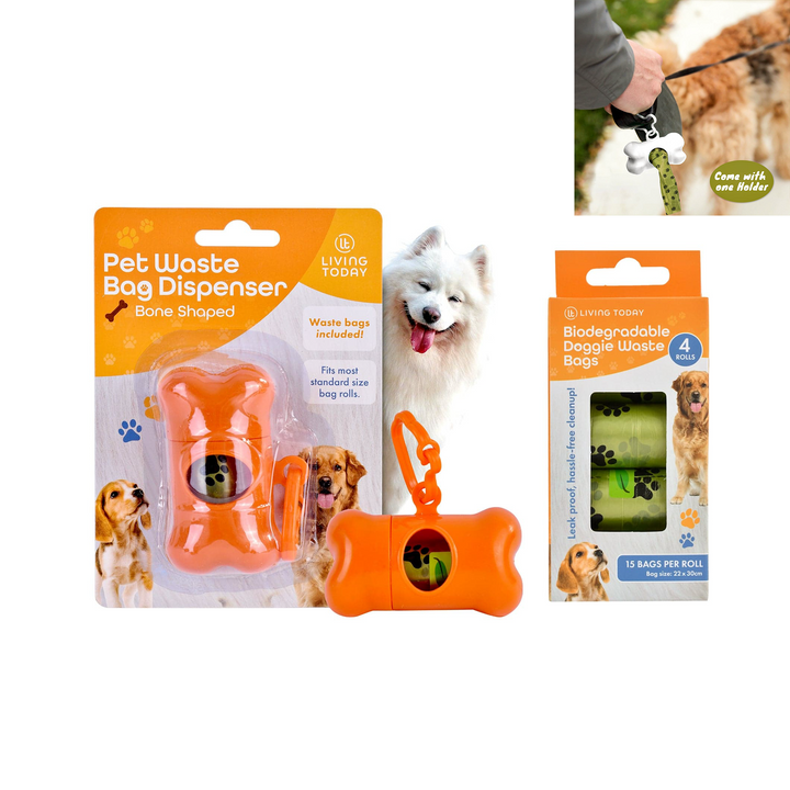 Livingtoday Pet Dog Poop Dispenser and 15 Pcs Biodegradable Unscented Waste Bags