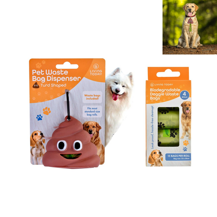Livingtoday Pet Dog Poop Dispenser and 75 Pcs Biodegradable Unscented Waste Bags