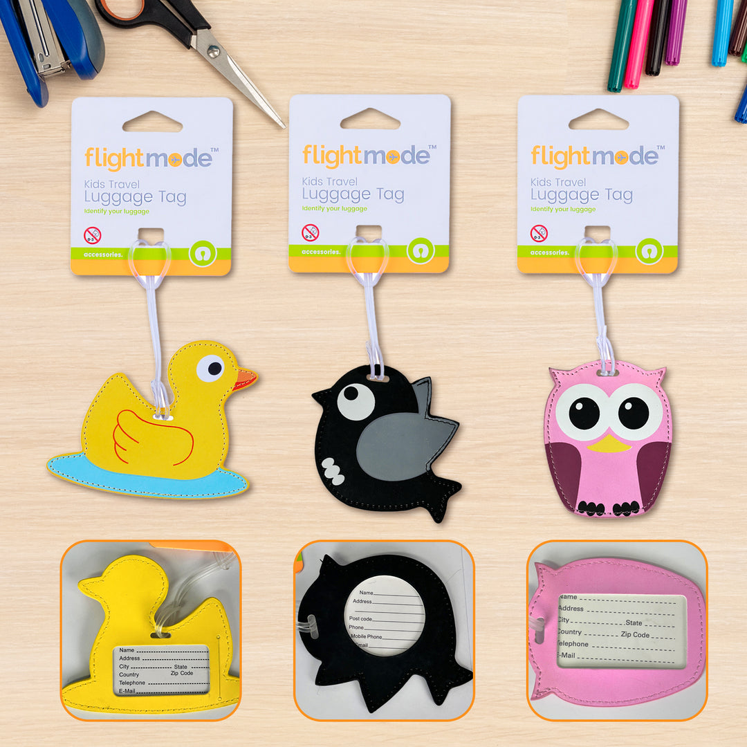 3 Pcs Flightmode PU Kids Luggage Tags
