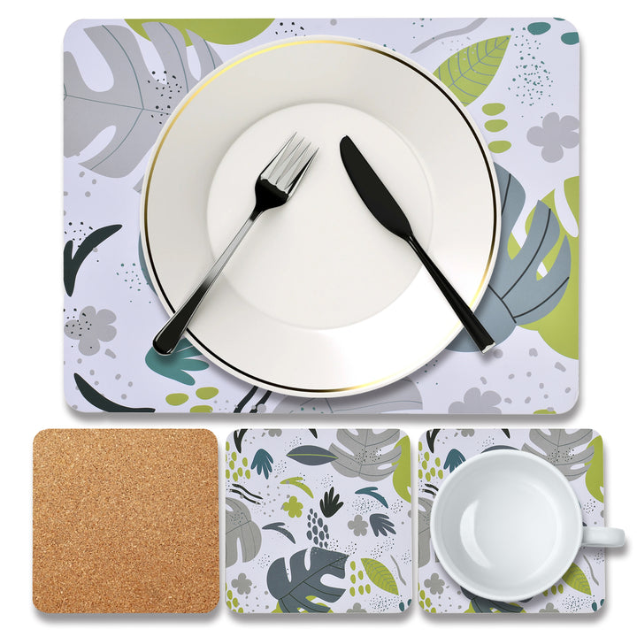Clevinger 8 pcs MDF Placemats and Coasters Monstera