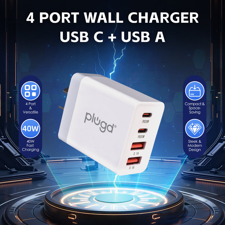 4 PORT  WALL CHARGER USB C+USB A