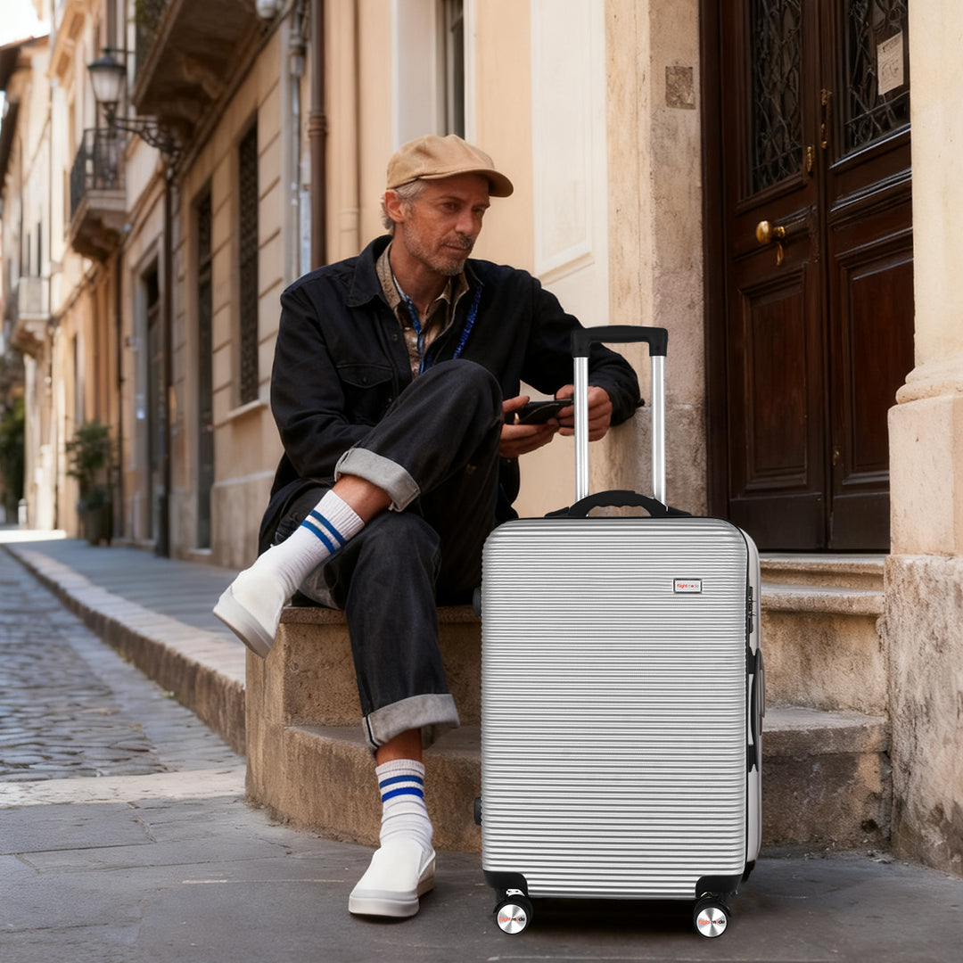 20" Digital Weighing Scale and USB Charging Port Lightweight Carry-on Luggage Suitcase Silver