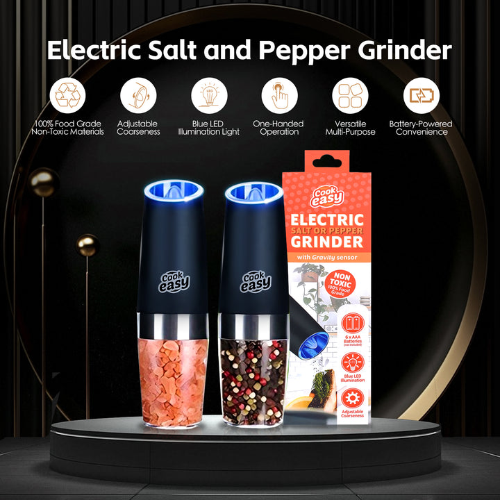 2 pk Gravity Sensor Electric Salt and Pepper Spice Grinder