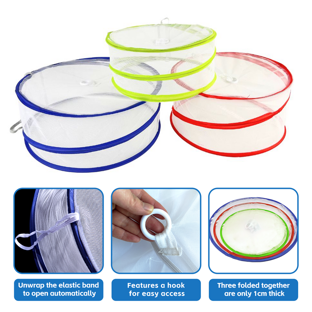 3 Pcs Pop Up Food Covers, Mesh Fly Protection, Picnic Cover