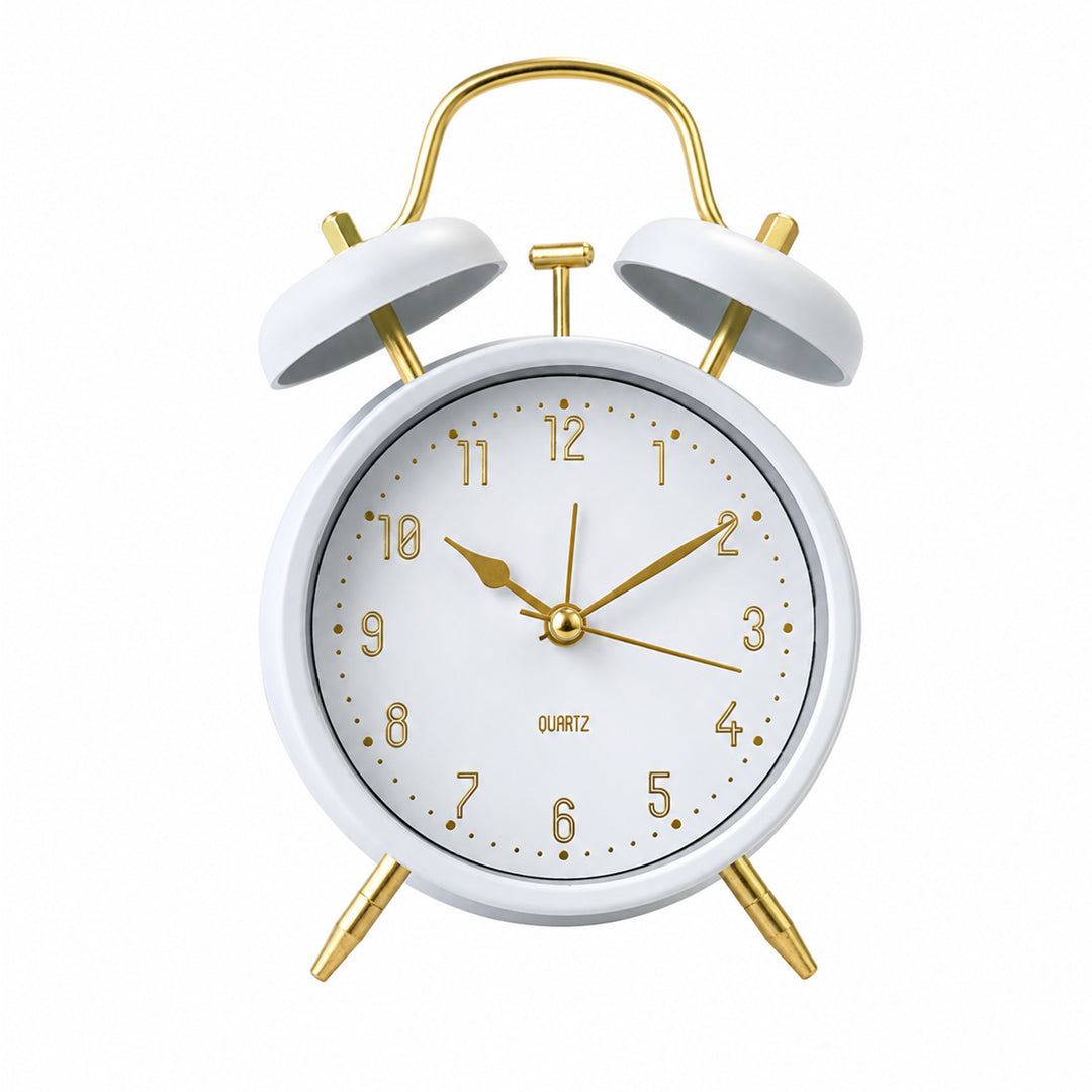 Clevinger Classic White &amp; Gold Twin Bell Alarm Clock | 16cm