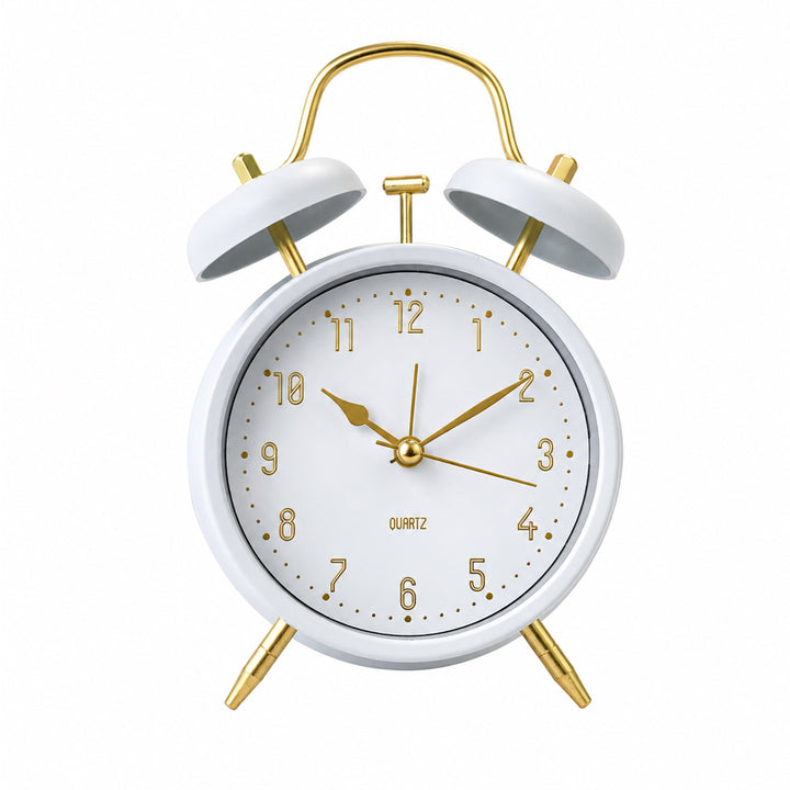 Clevinger Classic White &amp; Gold Twin Bell Alarm Clock | 16cm