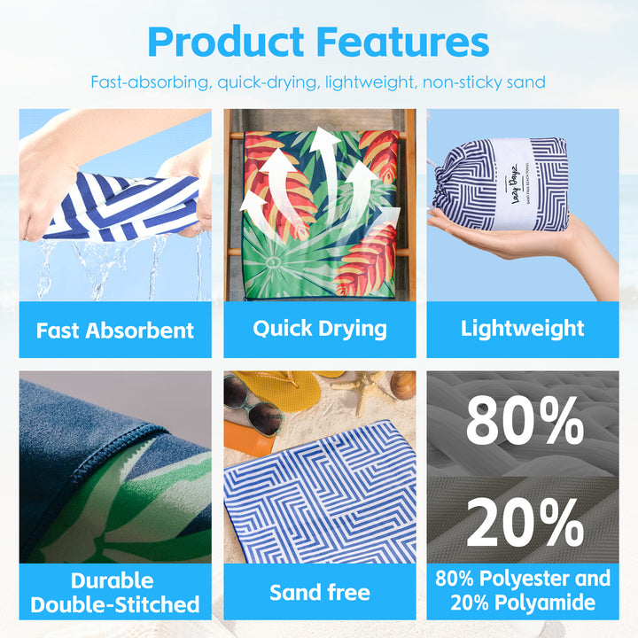 Lazy Dayz Quick Drying Sand Free Beach Towel - Makena