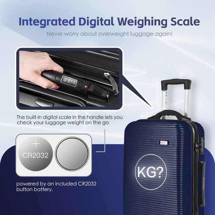 Flightmode 20" Digital Weighing Scale and USB Charging Port Lightweight Carry-on Luggage Suitcase Blue