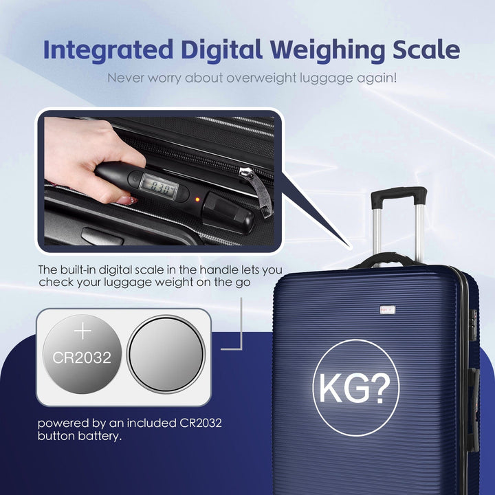 Flightmode 3 pcs 20"/24"/28" Digital Weighing Scale and USB Charging Port Lightweight Luggage Suitcase Blue