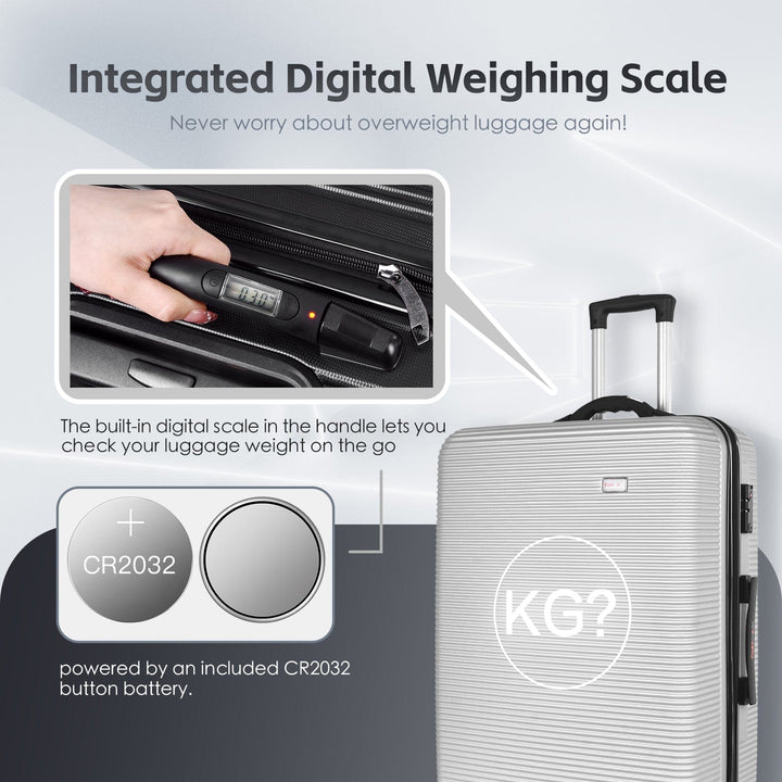 Flightmode 28" Digital Weighing Scale and USB Charging Port Lightweight Luggage Suitcase Silver