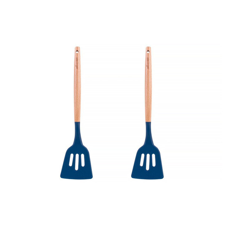 2pcs Beechwood & silicone slotted turner navy