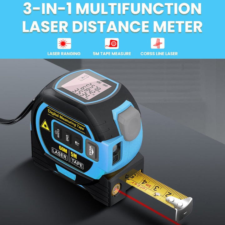 Living Today laser tape measure 60m Laser Measure, Cross-line Laser Level, 5m Tape Measure Blue