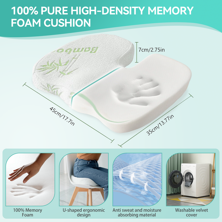 2 x Bamboo Memory Foam Pressure Relief Seat Cushion