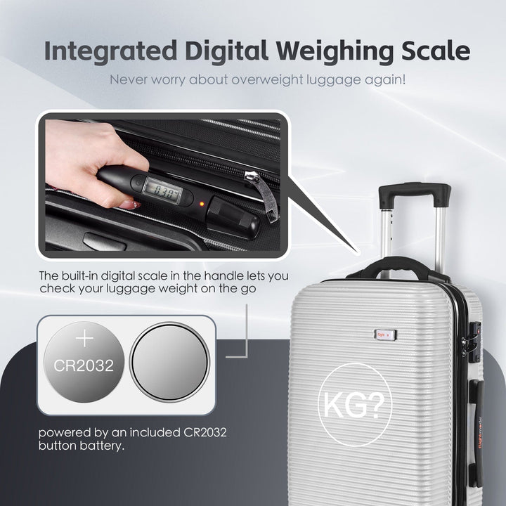 Flightmode 20" Digital Weighing Scale and USB Charging Port Lightweight Carry-on Luggage Suitcase Silver