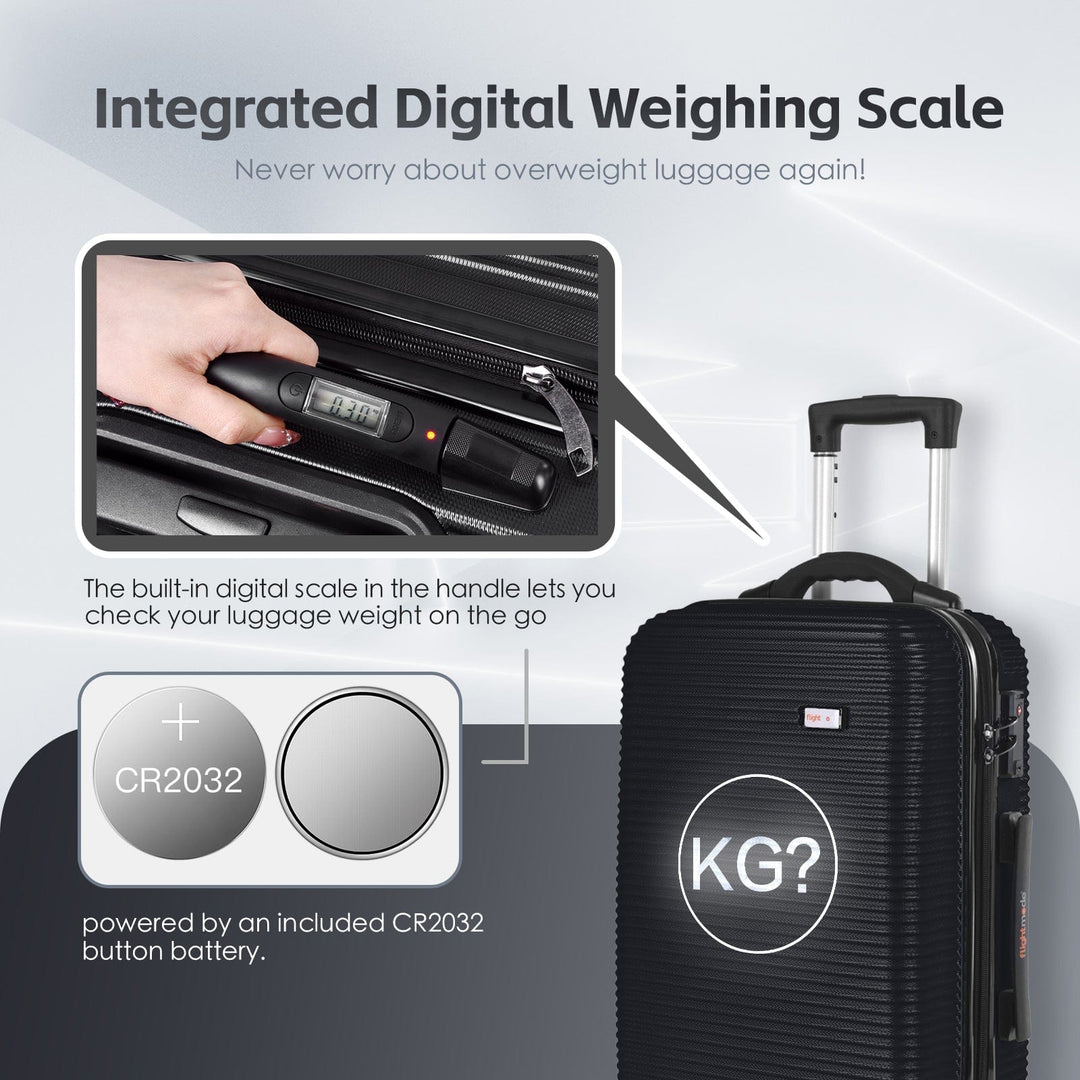 Flightmode 20" Digital Weighing Scale and USB Charging Port Lightweight Carry-on Luggage Suitcase Black