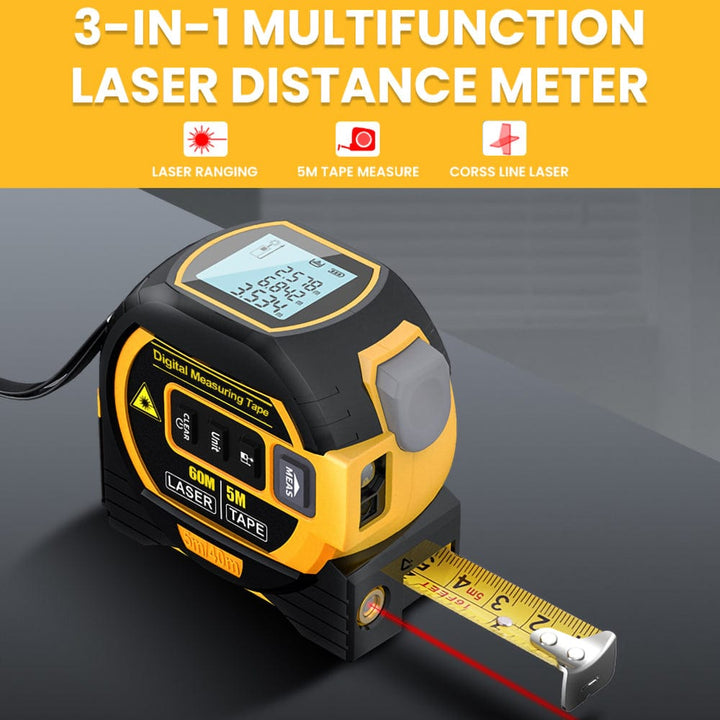 Living Today laser tape measure 60m Laser Measure, Cross-line Laser Level, 5m Tape Measure Yellow