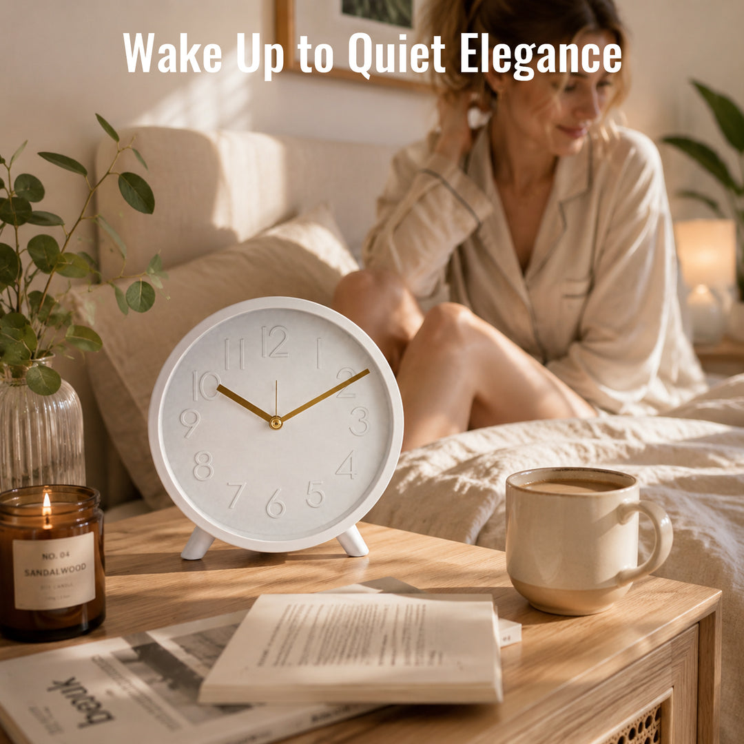 Clevinger White & Gold Tabletop Alarm Clock | 14.7cm