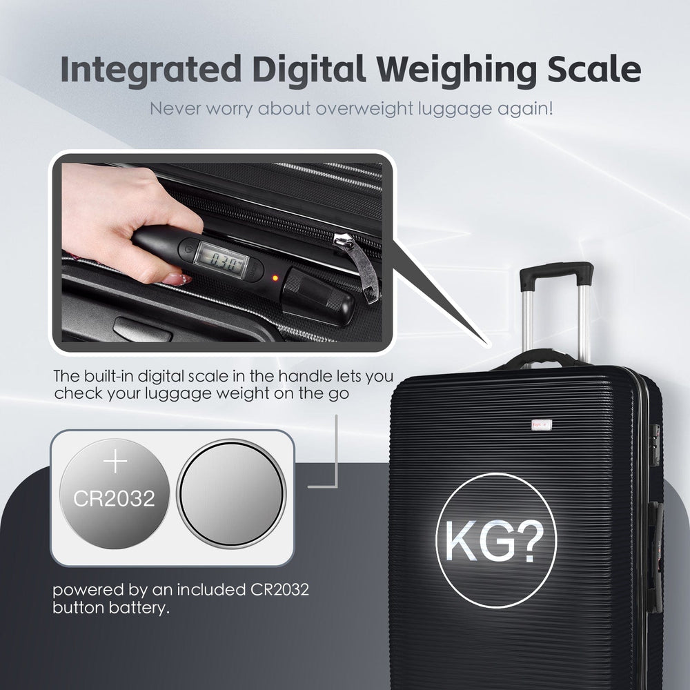 Flightmode 3 pcs 20"/24"/28" Digital Weighing Scale and USB Charging Port Lightweight Luggage Suitcase Black