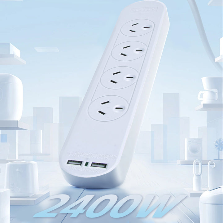 4 Outlet Powerboard With Surge Protection and Dual USB Charger