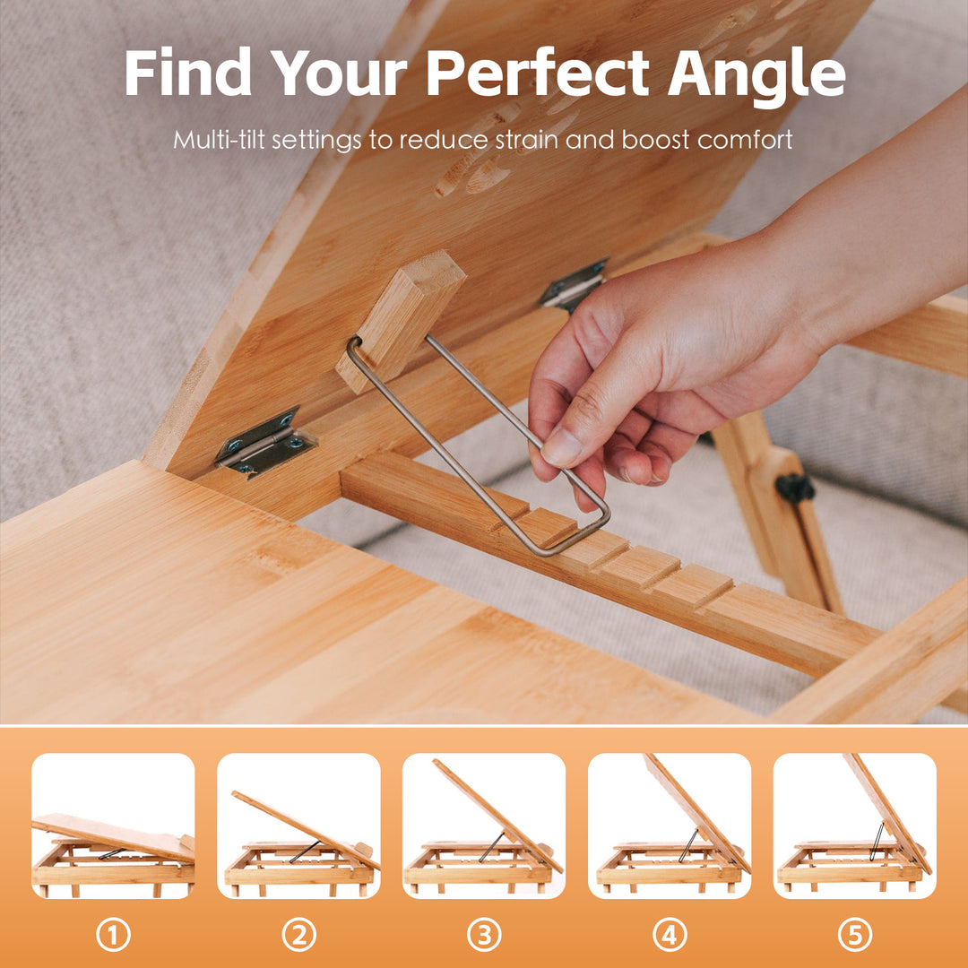 Foldable and Adjustable Bamboo Laptop Table, Bed Tray