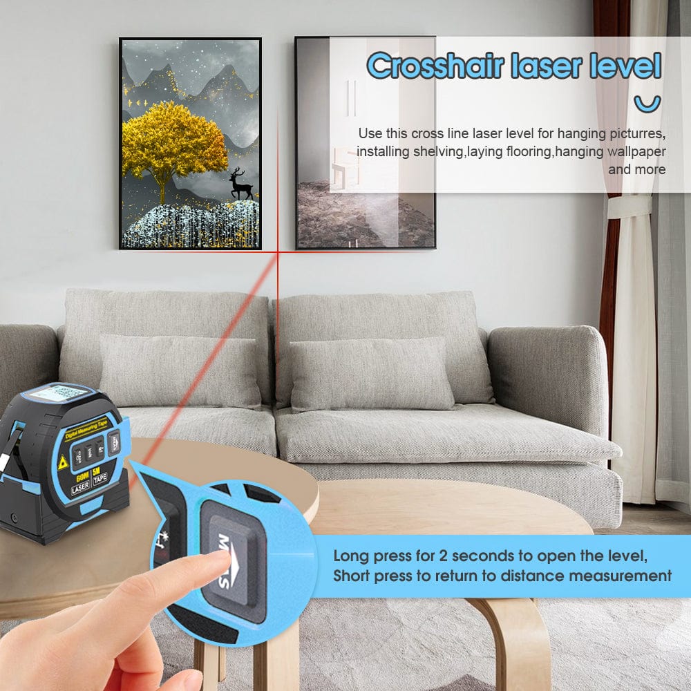 Living Today laser tape measure 60m Laser Measure, Cross-line Laser Level, 5m Tape Measure Blue