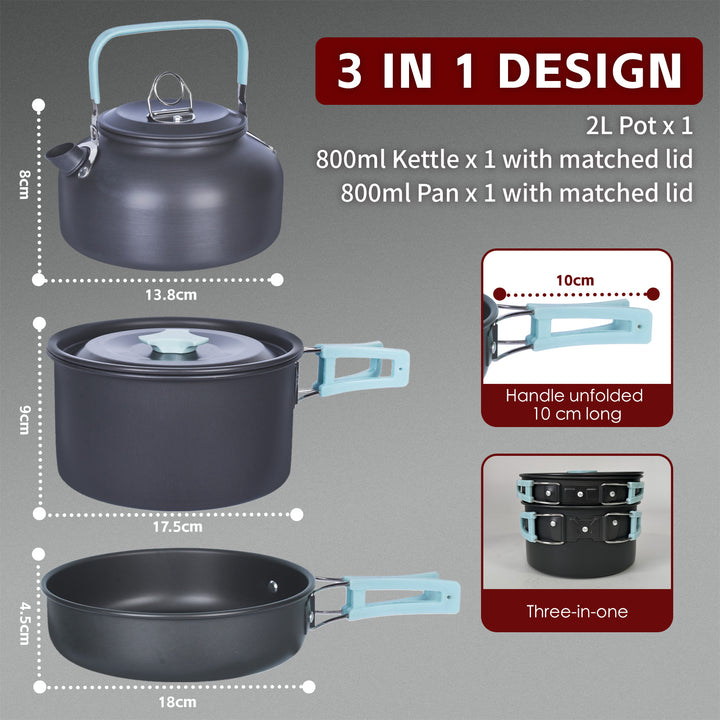 3Pcs Camping Cooking Set – Lightweight Anodised Aluminium Outdoor Cookware Kit with Heat-Resistant Handles