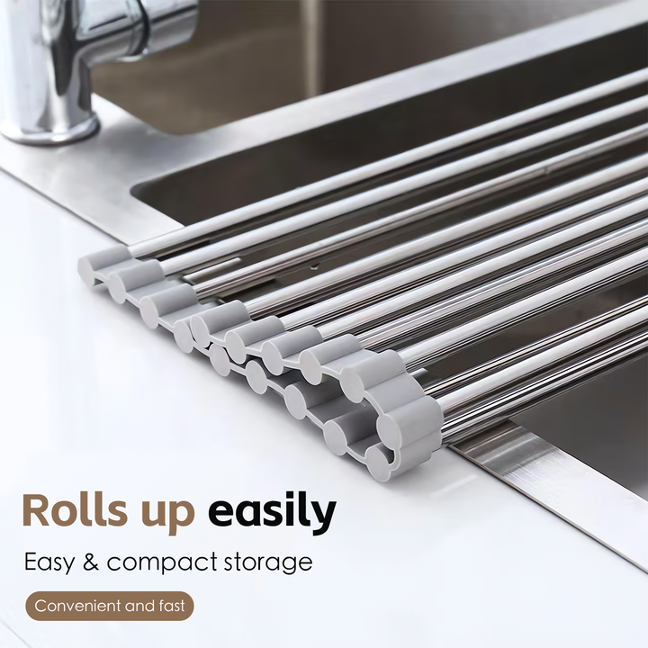 Silver Over Sink Draining Rack with Anti-Slip Grips