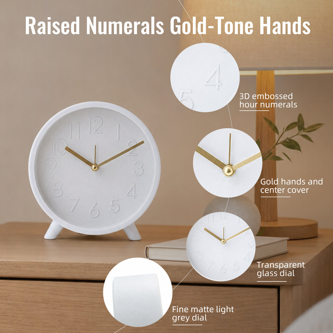 Clevinger White & Gold Tabletop Alarm Clock | 14.7cm