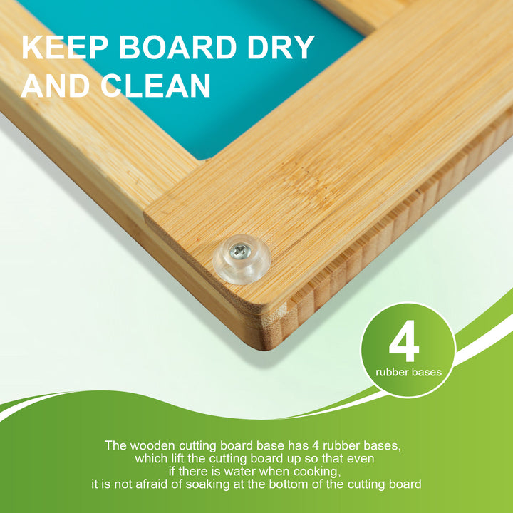 Bamboo Chopping Board with 5 Pcs Color-Coded Flexible Cutting Mats