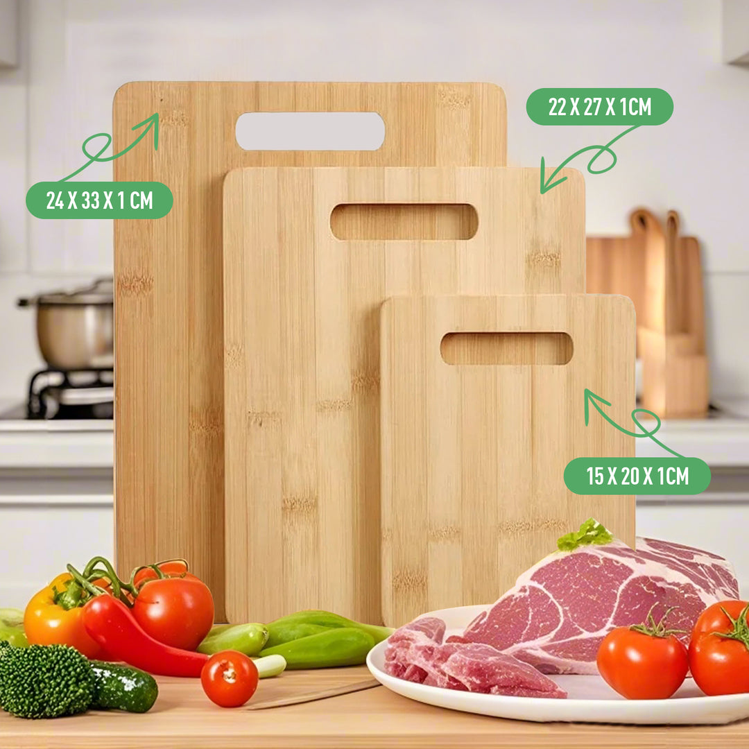 3 Pcs Bamboo Cheese Cutting & Serving Chopping Board Set
