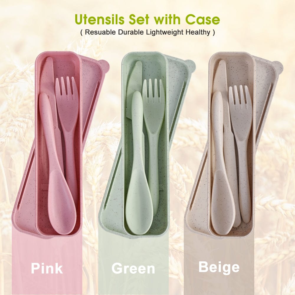 Living Today cutlery set Clevinger Reusable Wheat Straw Fibre Cutlery Set with Case - Green
