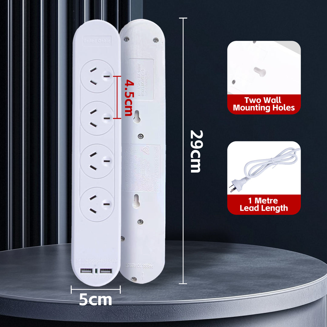 4 Outlet Powerboard With Surge Protection and Dual USB Charger