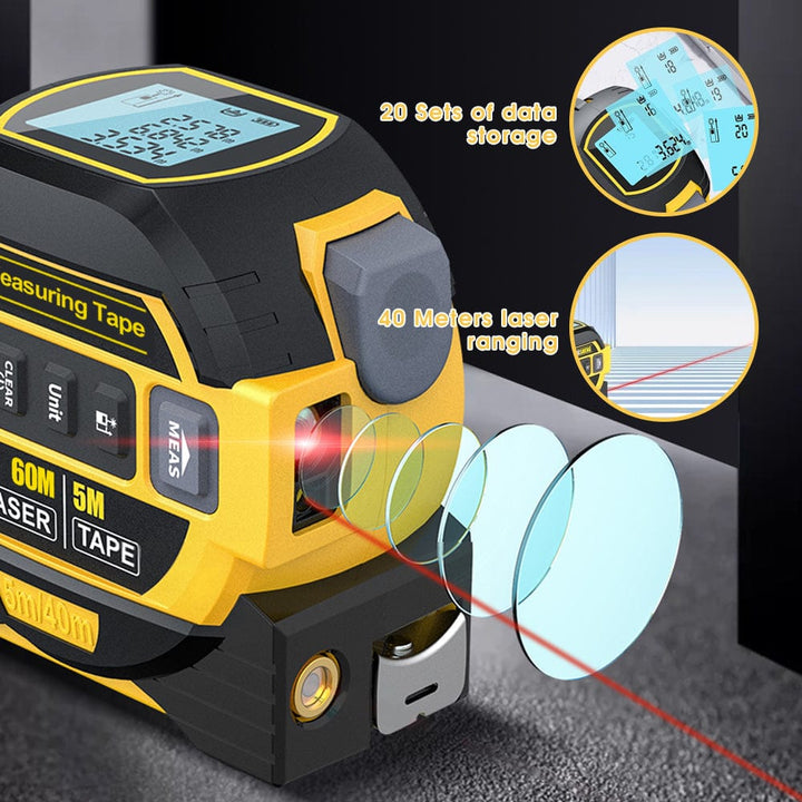 Living Today laser tape measure 60m Laser Measure, Cross-line Laser Level, 5m Tape Measure Yellow