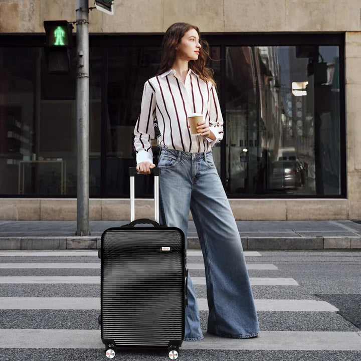 3-Piece Digital Luggage Set (20″/24″/28″) with Weighing Scale & USB Charging – Black