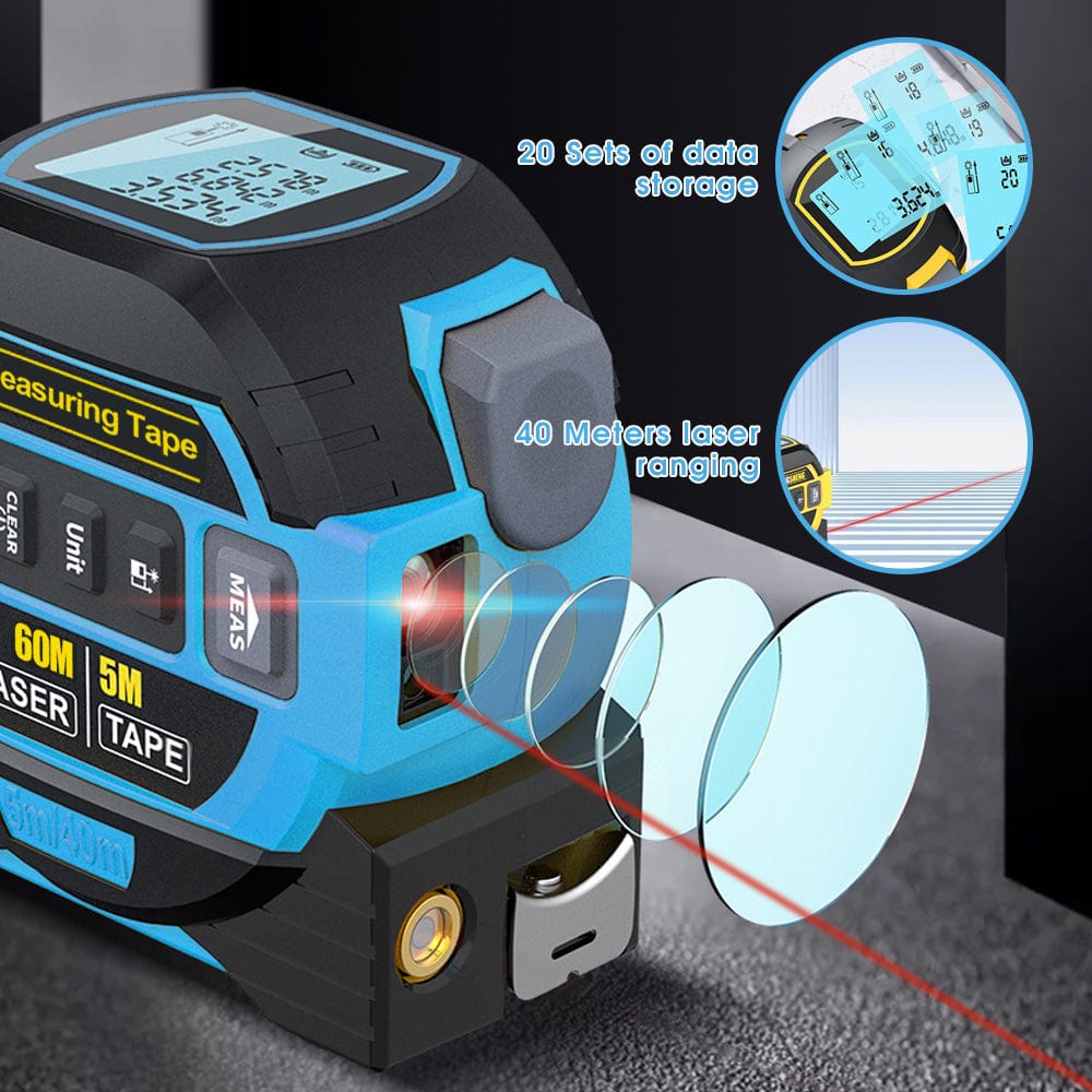 Living Today laser tape measure 60m Laser Measure, Cross-line Laser Level, 5m Tape Measure Blue