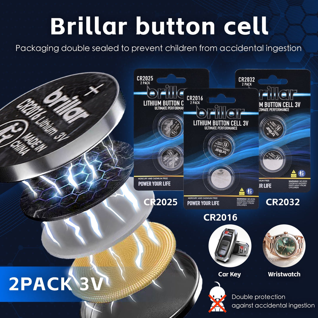 2 Pcs Brillar CR2025 Lithium Button Cell