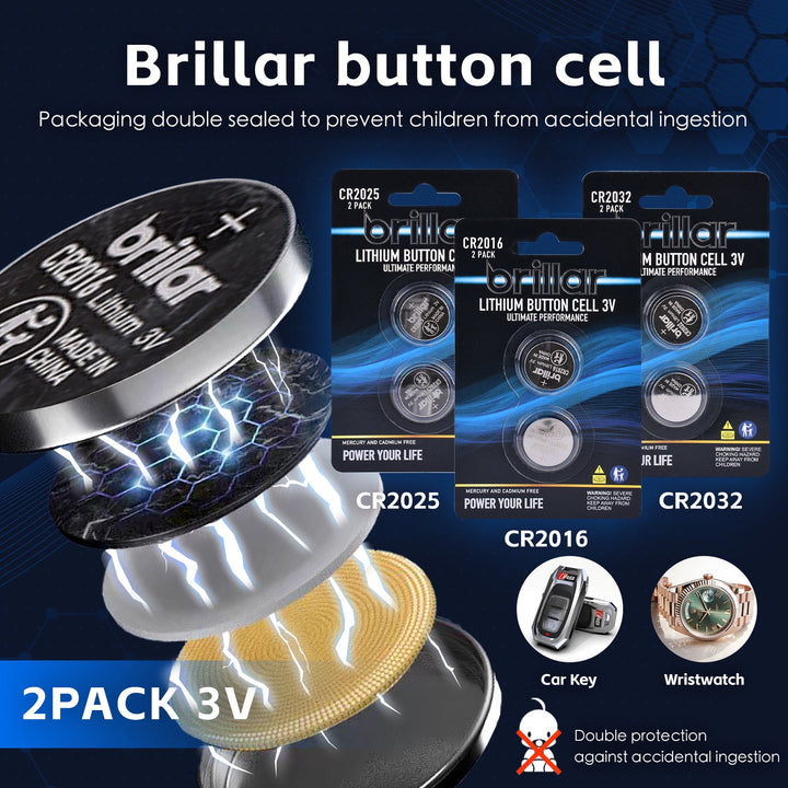 2 Pcs Brillar CR2025 Lithium Button Cell