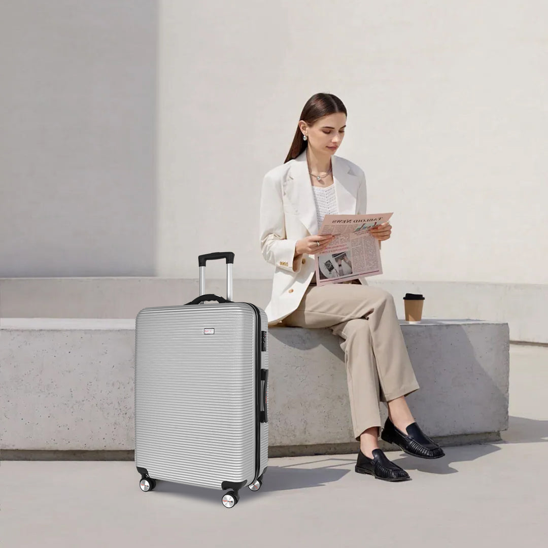20" Digital Weighing Scale and USB Charging Port Lightweight Carry-on Luggage Suitcase Silver