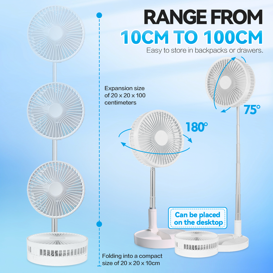 Folding Telescopic 4.5W Portable Height/Tilt Adjustable Rechargeable Cordless Fan