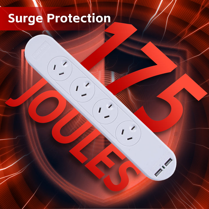 4 Outlet Powerboard With Surge Protection and Dual USB Charger