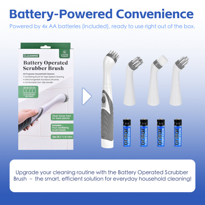 Battery Operated Scrubber Brush with 4 Interchangeable Heads